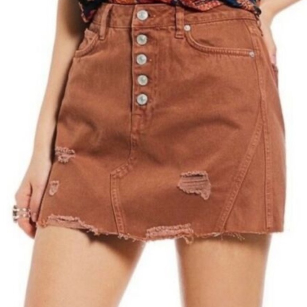 We The Free Distressed Denim Skirt